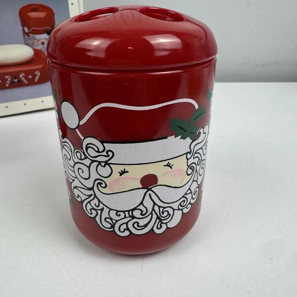 Vtg 90s Saturday Knight Ltd Santa Bathroom Set 3pc Soap‎ Dish Tumbler Holder USA